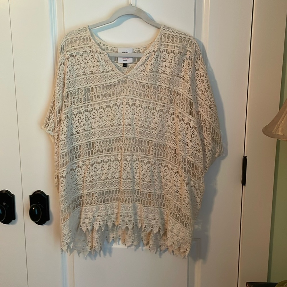 Cabi beige, crocheted top or cover-up